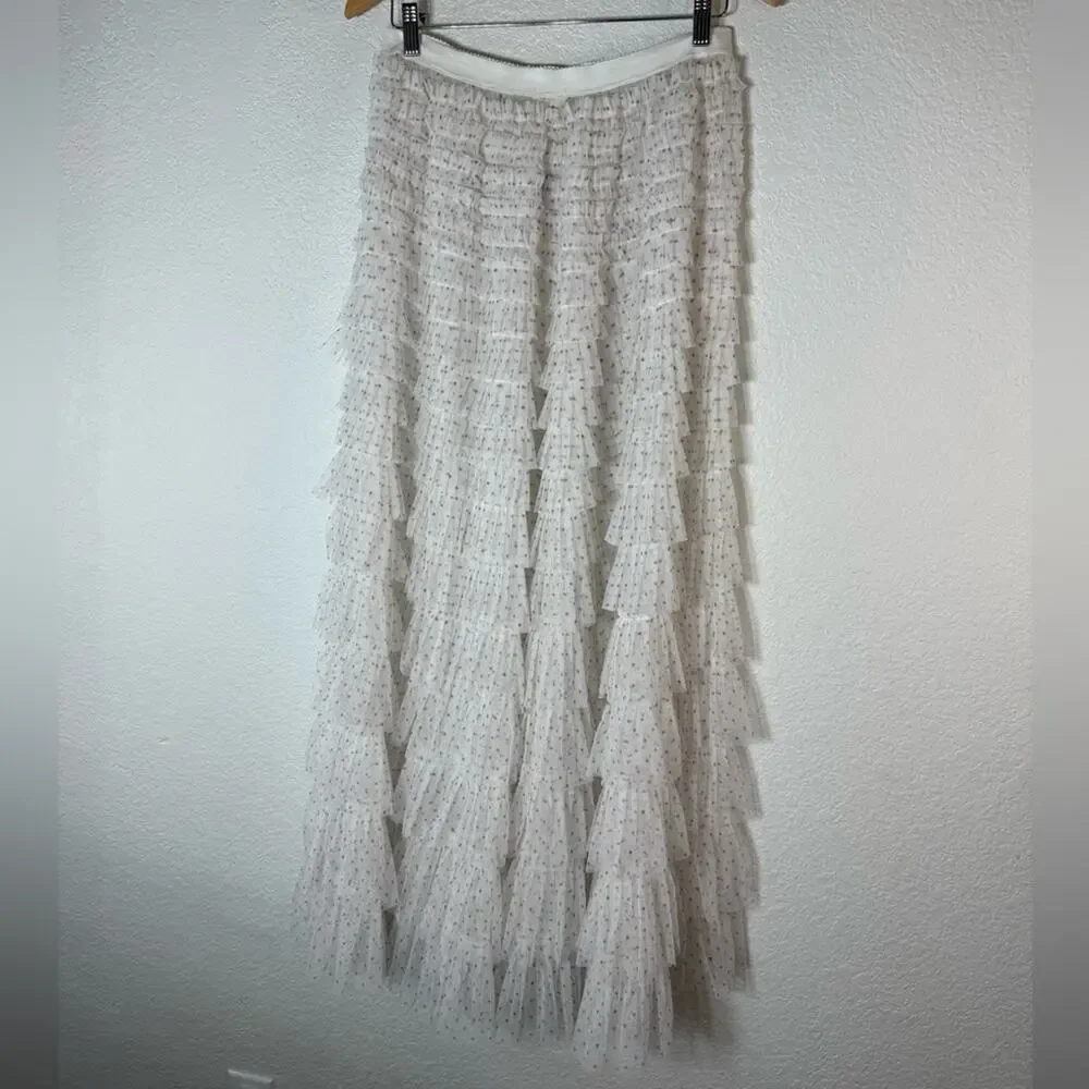 NWT Free People Return of the Ruffle Maxi Slip Skirt Medium Boho Lace Coquette